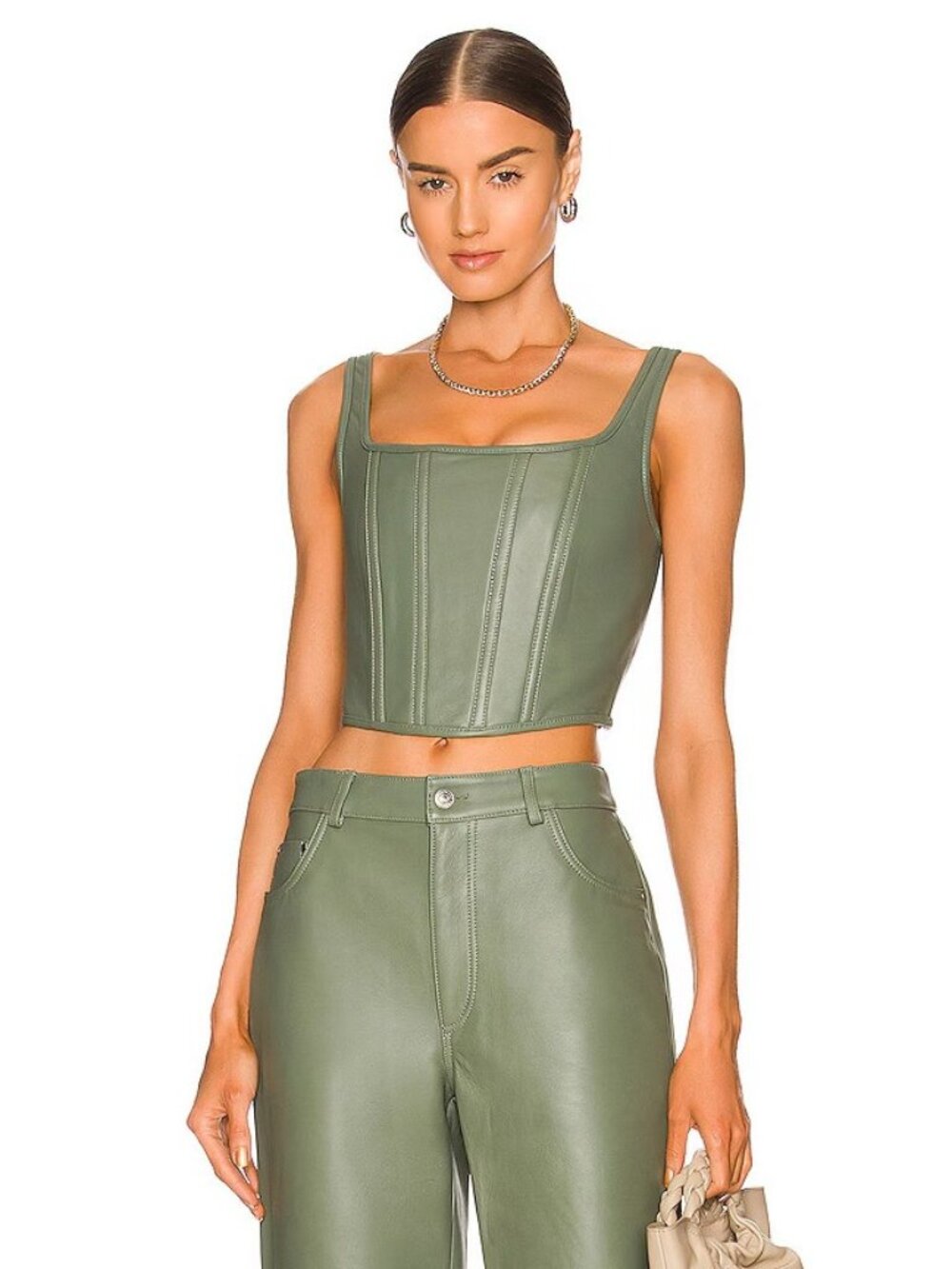 Ena Pelly Leather Bustier Top Hunter Green